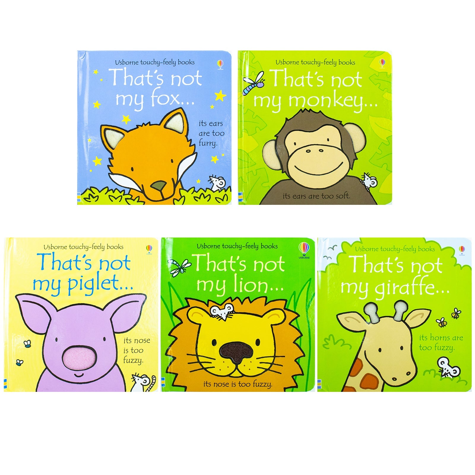 Usborne touchy-feely Books That's Not my Collection 3, 5 Books Box Set By Fiona Watt (Fox, Giraffe, Lion, Piglet, Monkey)