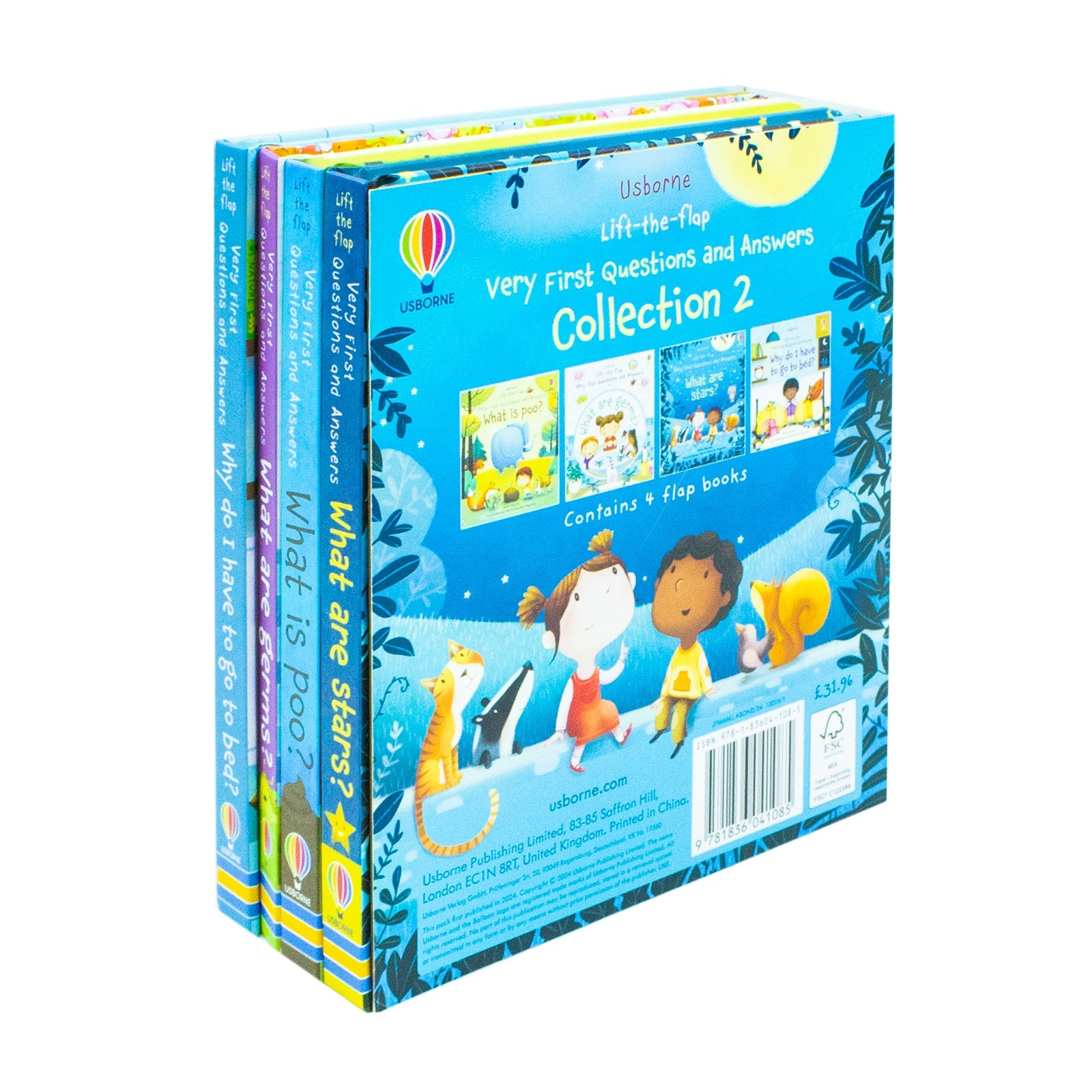 Usborne Lift the Flap Very First Questions & Answers 4 Book Set (What is Poo? What are Germs? What are Stars? Why Do I Have to Go to Bed?)