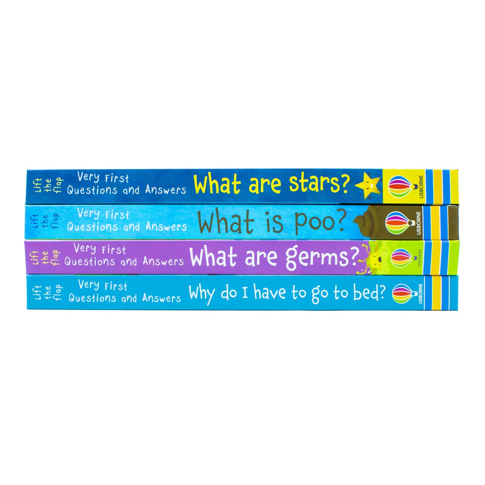Usborne Lift the Flap Very First Questions & Answers 4 Book Set (What is Poo? What are Germs? What are Stars? Why Do I Have to Go to Bed?)