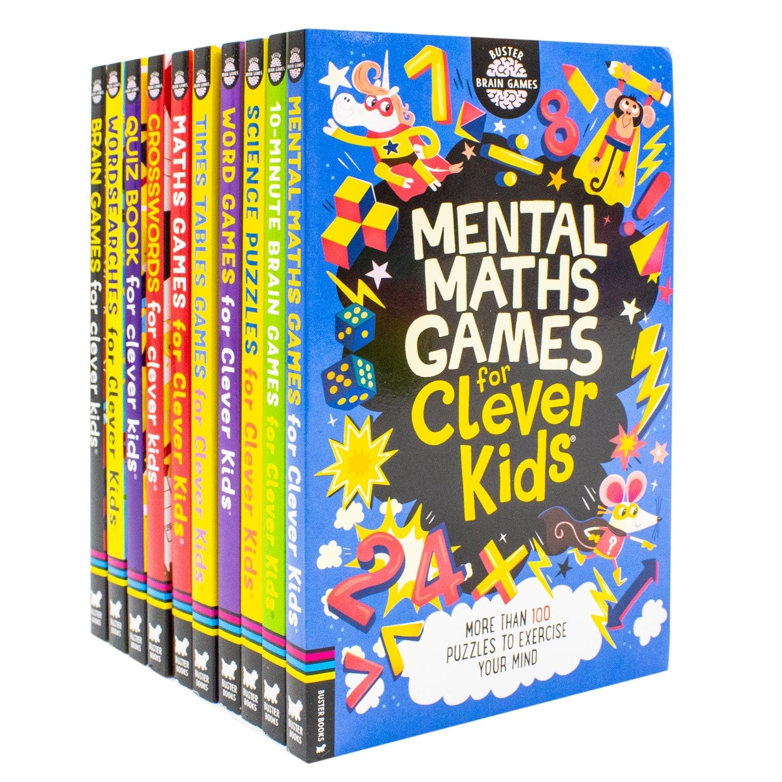 Brain Games 10 Books Collection Set For Clever Kids (Mental Maths Games, 10-Minute Brain Games, Science Puzzles, Word Games, Times Tables Games, Maths Games, Crosswords, Quiz Book, Wordsearches, Brain Games)