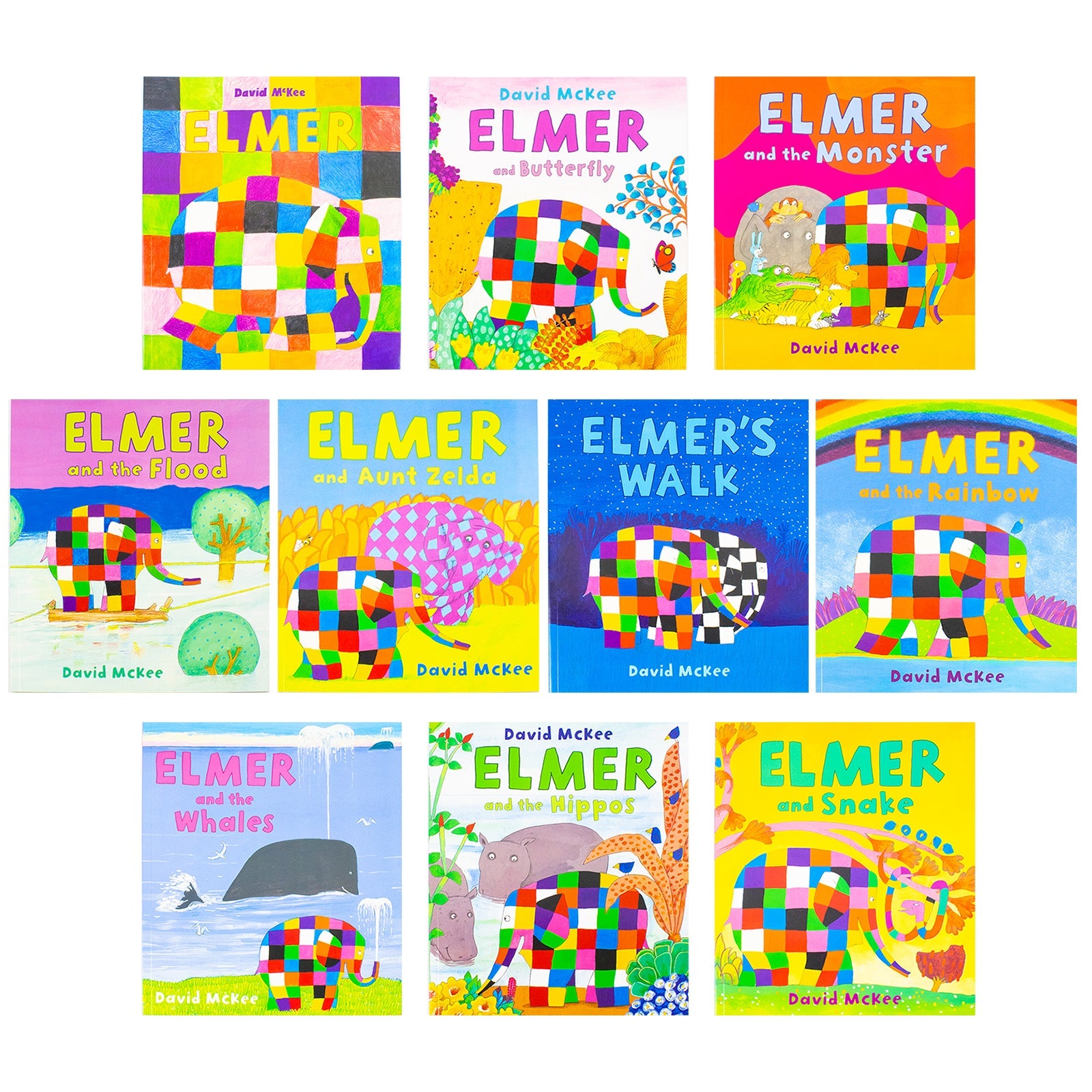 Elmer 10 Books Set Collection Children Picture Flats Illustrated Elephant David Mckee