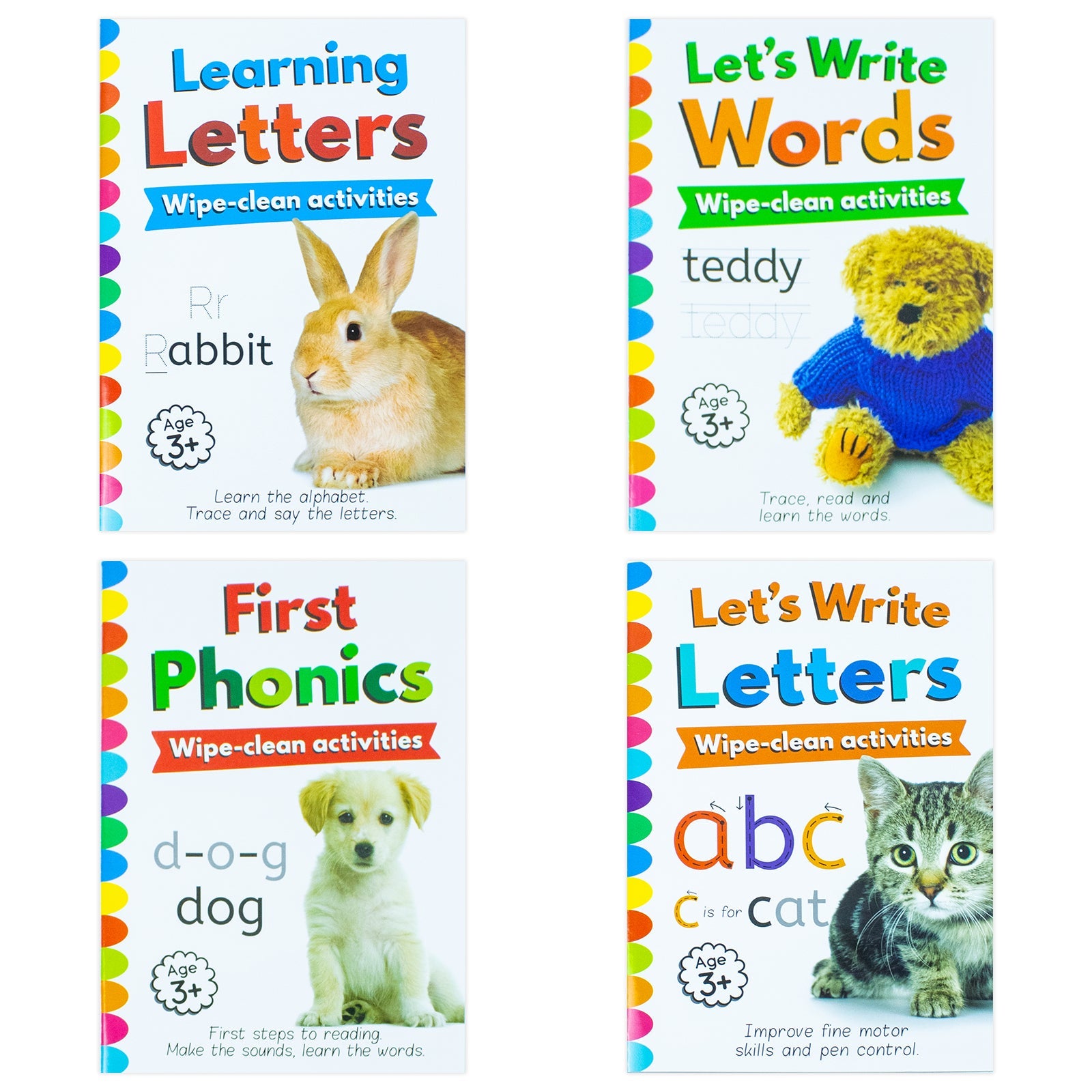 ABC Let's Learn Letters Wipe Clean Early Learning Activity 4 Book Set Inc Pen
