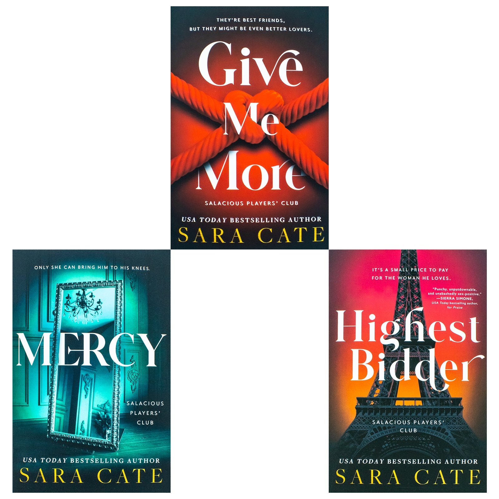 Salacious Players Club Series 3 Book Set by Sara Cate – Give Me More, Mercy, Highest Bidder – Adult Romance, Passion, Contemporary Fiction Collection