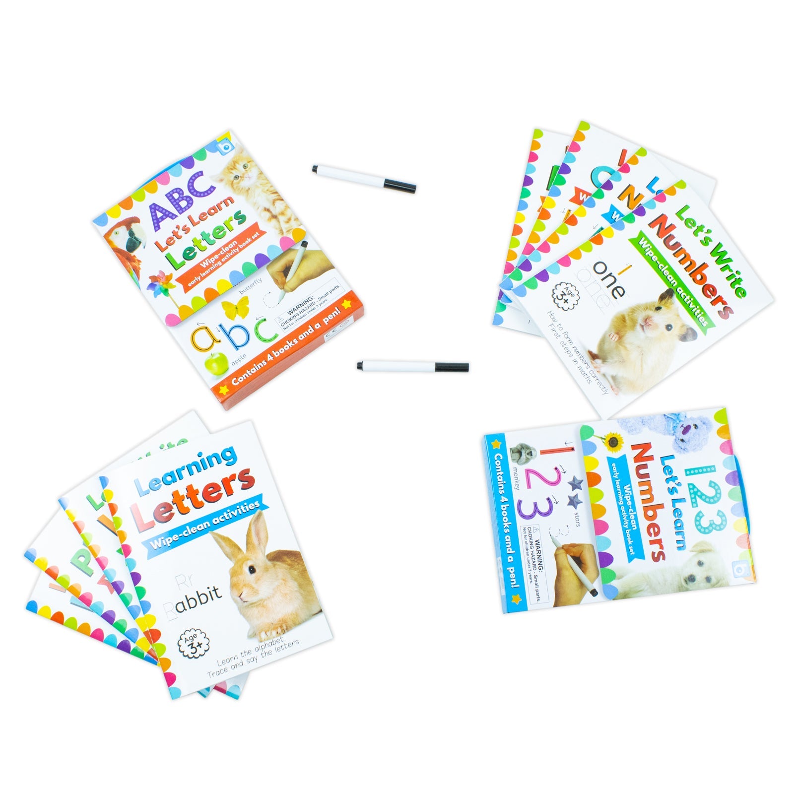 ABC and 123 Let's learn 8 Books Set Collection inc Wipe Clean Pages and Pen