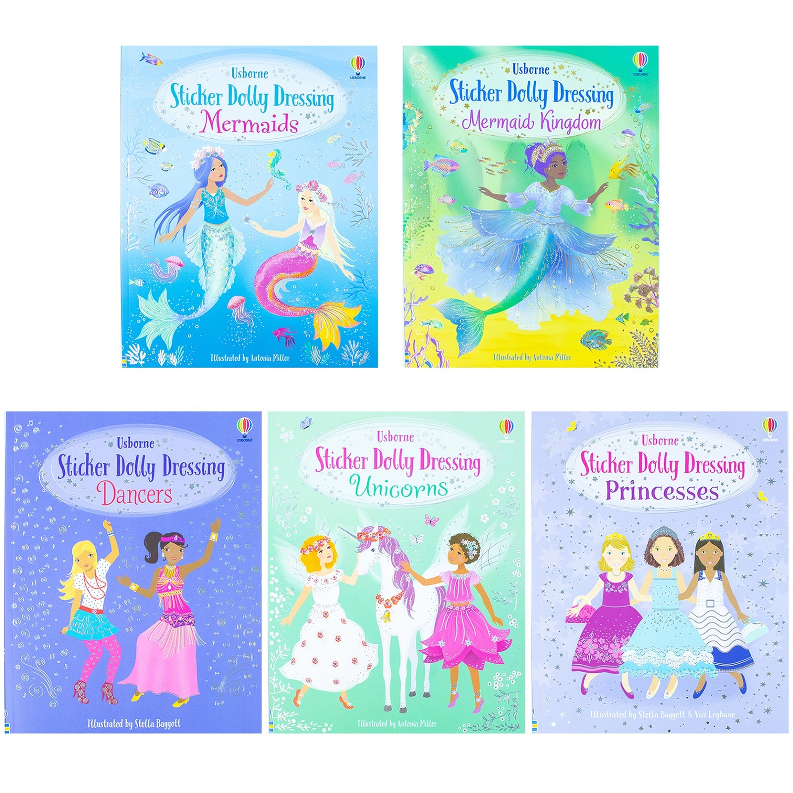 Usborne Sticker Dolly Dressing 5-Book Set Collection by Antonia Miller & Fiona Watt|Fun, Educational & Interactive Sticker Books for Kids & Creativity