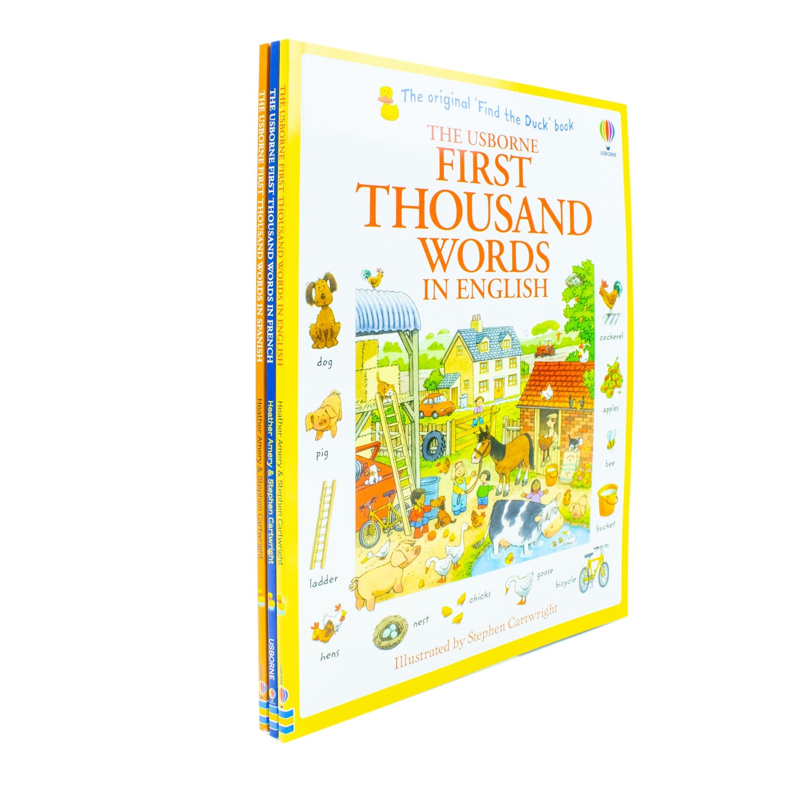 Usborne First Thousand Words Collection 3 Books Set By Heather Amery (First Thousand Words in French, First Thousand Words in Spanish, First Thousand Words in English)