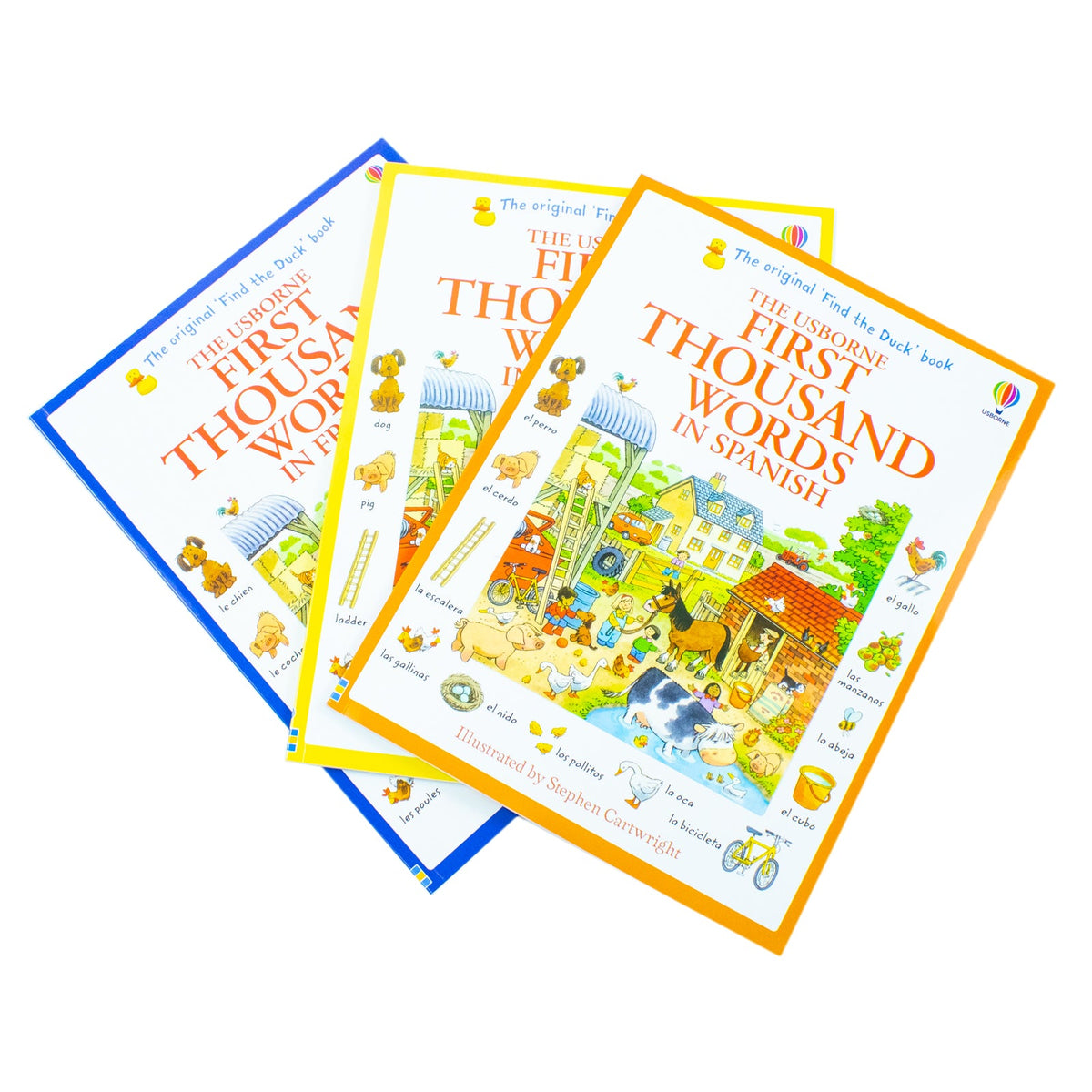 Usborne First Thousand Words Collection 3 Books Set By Heather Amery (First Thousand Words in French, First Thousand Words in Spanish, First Thousand Words in English)