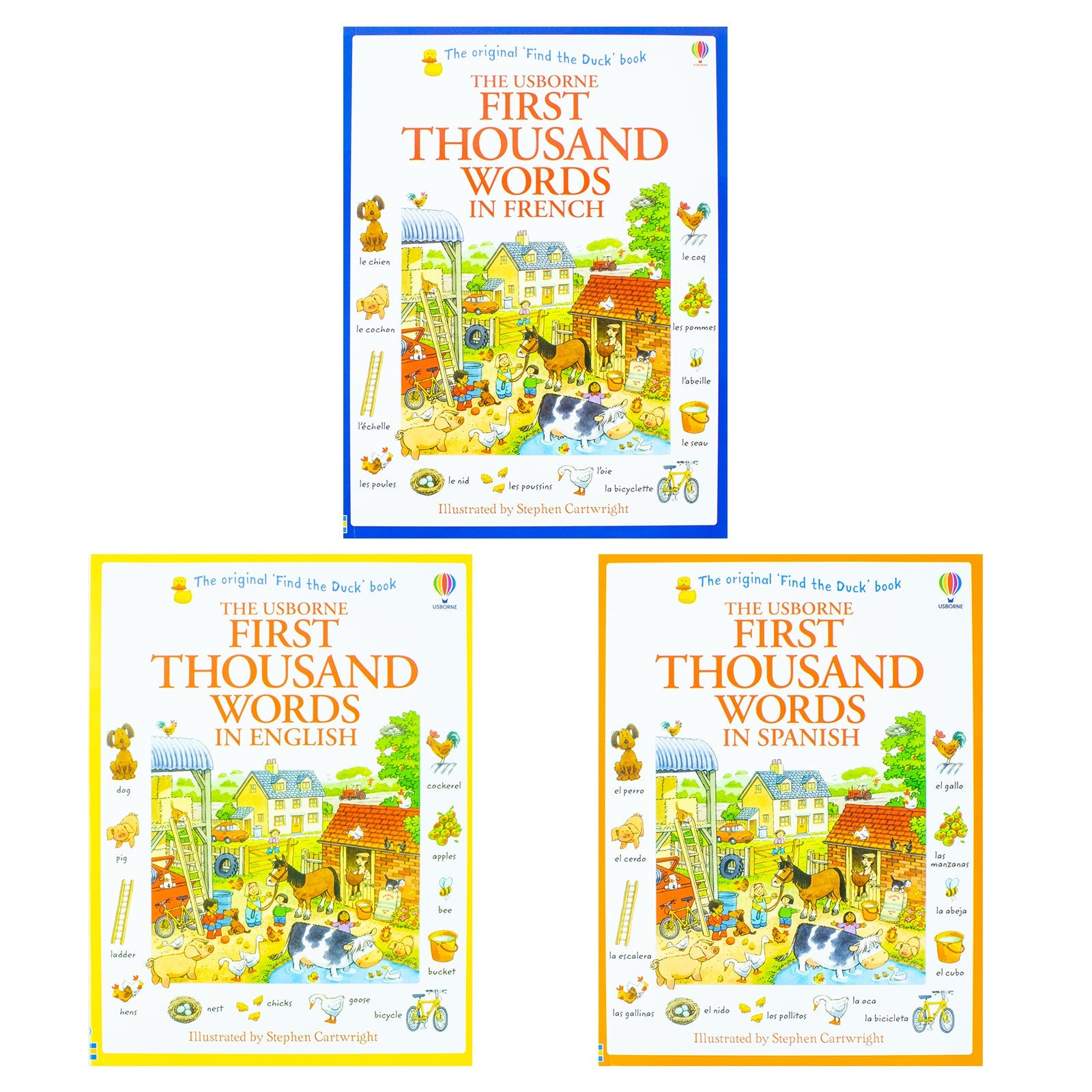 Usborne First Thousand Words Collection 3 Books Set By Heather Amery (First Thousand Words in French, First Thousand Words in Spanish, First Thousand Words in English)