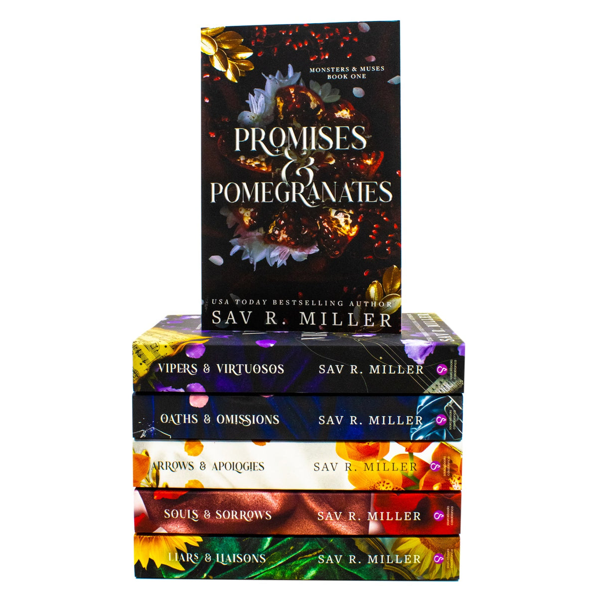 Monsters and Muses Series 6 Books Collection Set By Sav R. Miller (Promises and Pomegranates, Vipers and Virtuosos, Oaths and Omissions, Arrows and Apologies, Souls and Sorrows and Liars and Liaisons)