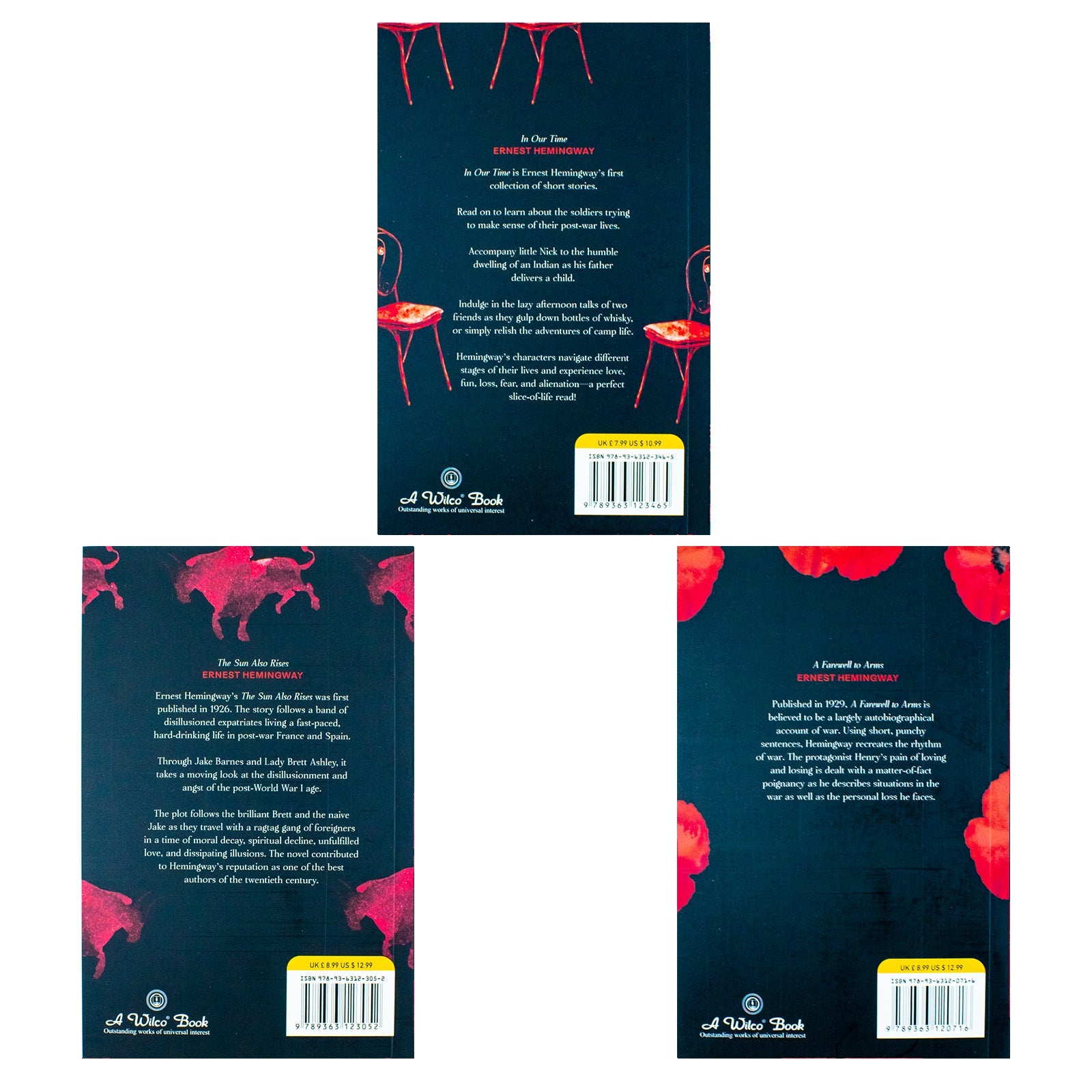 The Selected Work Of Ernest Hemingway 3 Book Collection Set (In Oue Time, The Sun Also Rises, A Farewell To Arms )