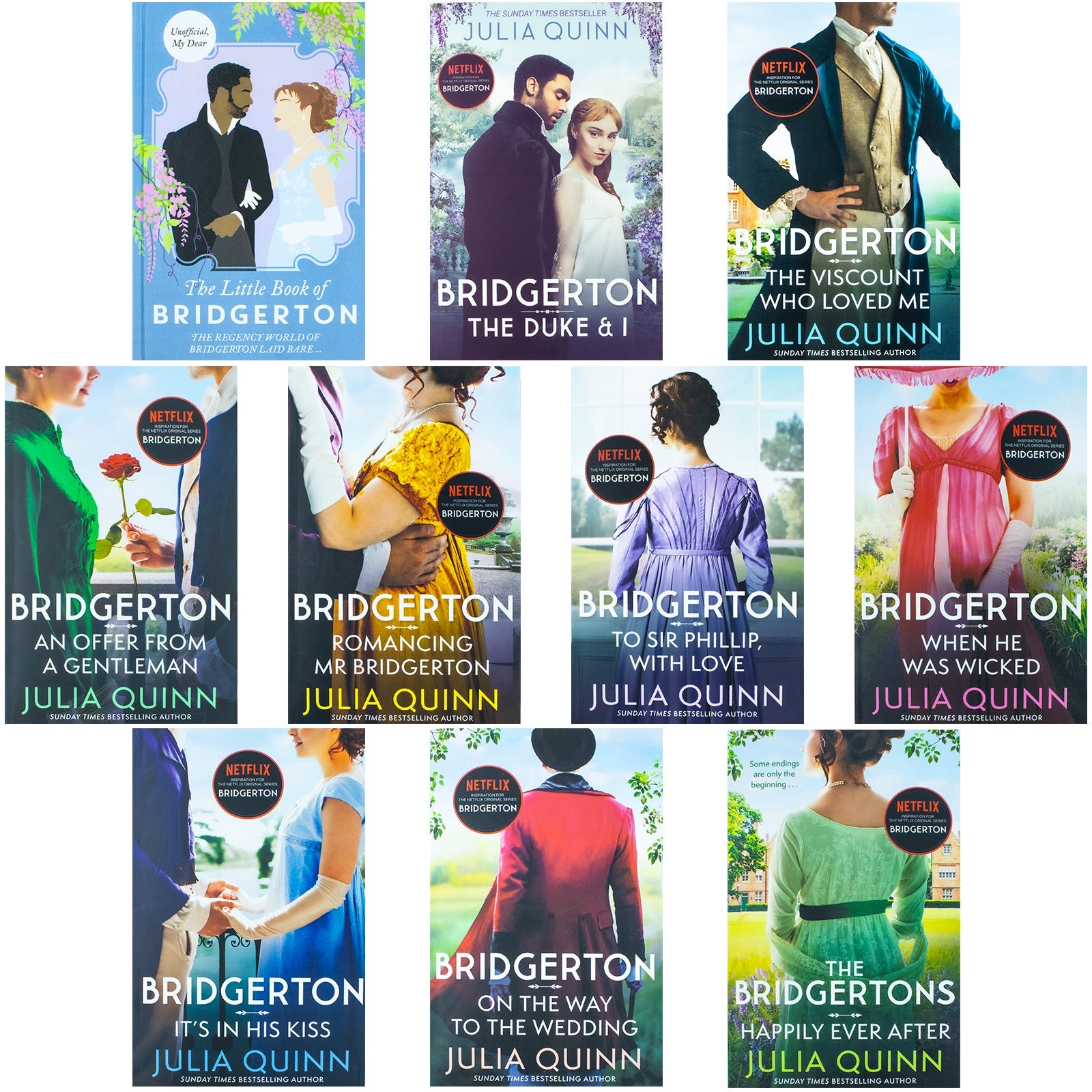 Bridgerton Family Book Series Complete 10 Books Collection Set by Julia Quinn NETFLIX