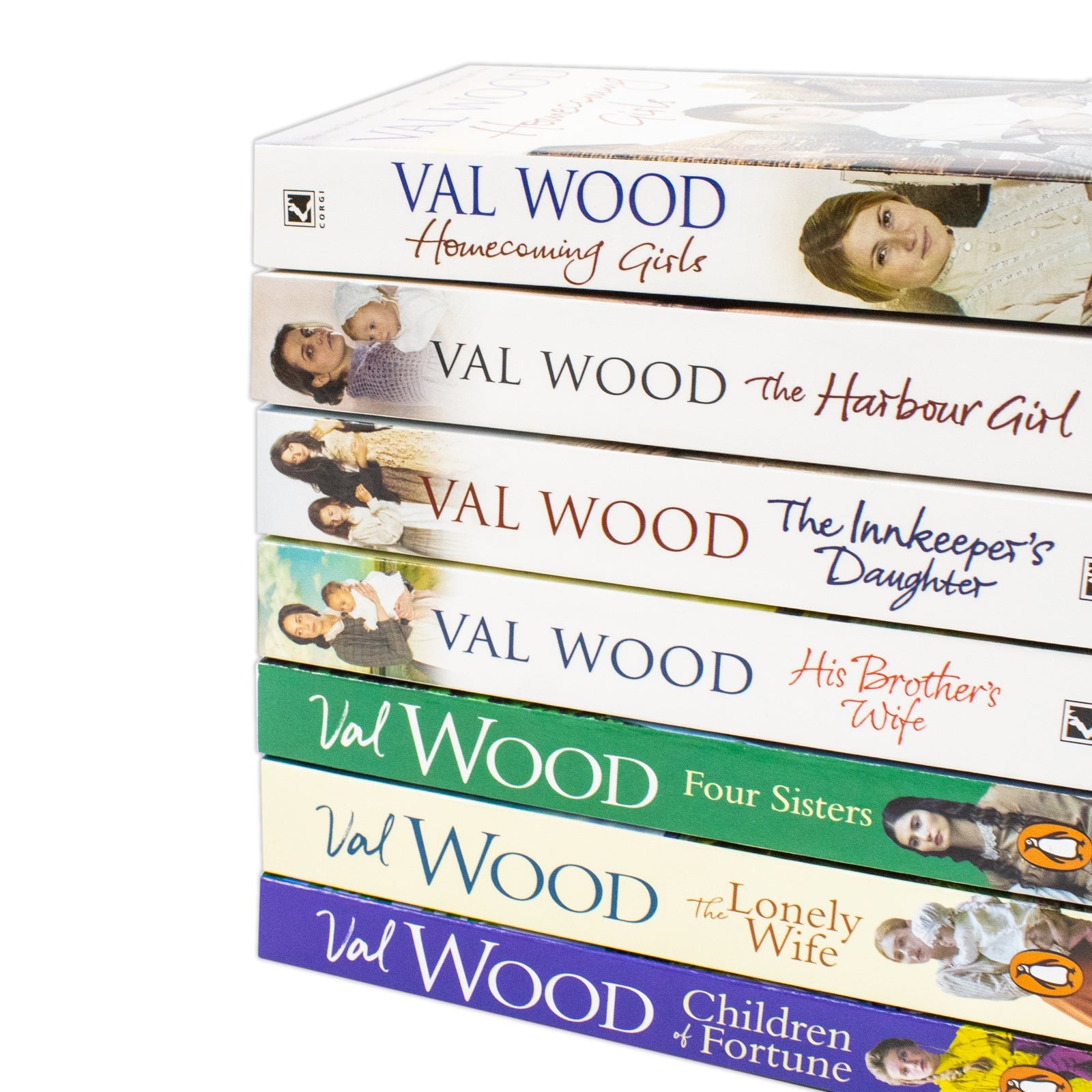 Val Wood Collection 7 Books Set (Homecoming Girls, His Brother's Wife, The Harbour Girl, The Innkeeper's Daughter, The Lonely Wife, Four Sisters, Children of Fortune)