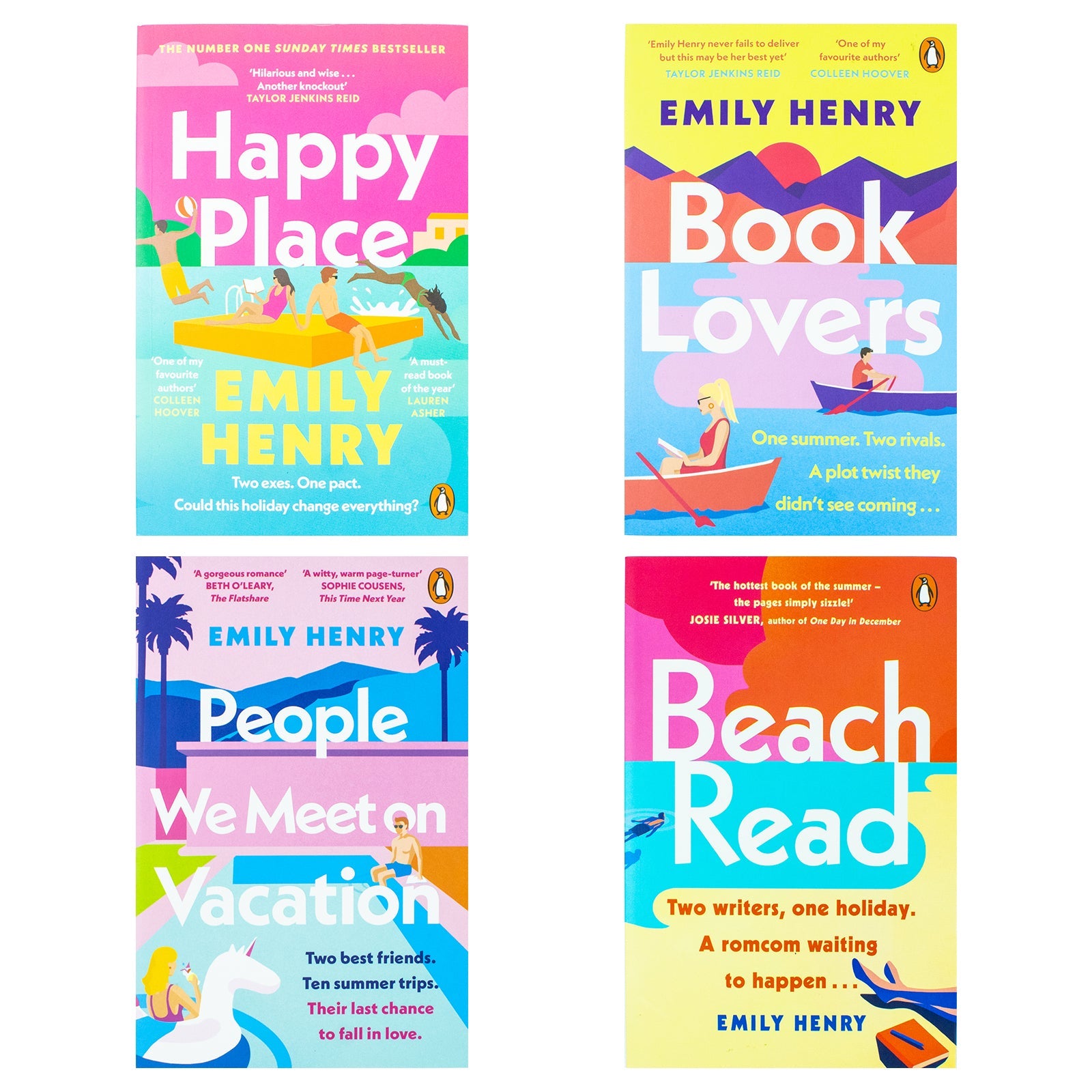 Emily Henry 4 Book collection (People We Meet On Vacation,Happy Place,Book Lovers,Beach Read)