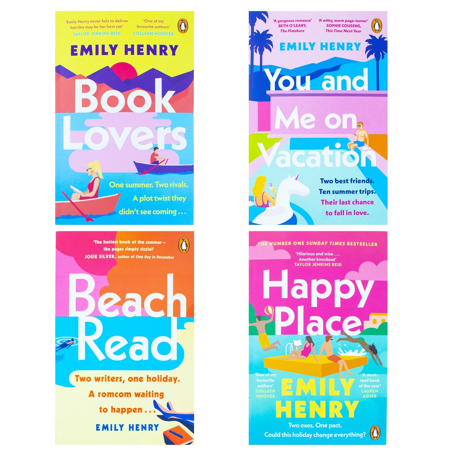 Emily Henry Collection 4 Books Set (Happy Place, Book Lovers, Beach Read, You and Me on Vacation)