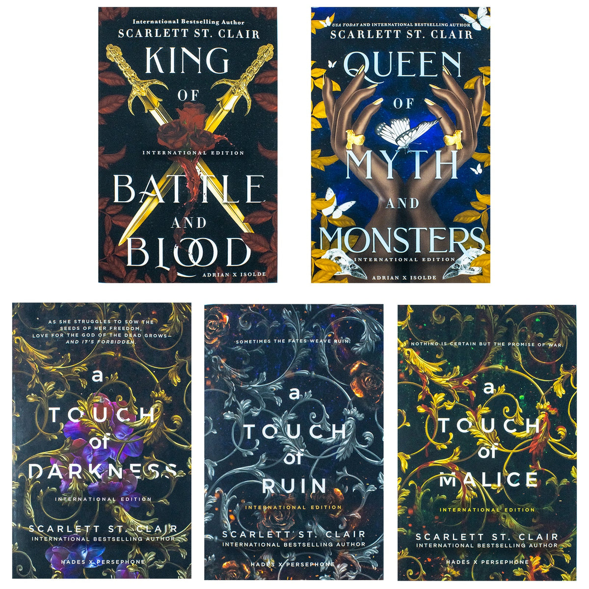 Scarlett St Clair Hades X Persephone & Adrian X Isolde Series Collection 5 Books Set (A Touch of Darkness, A Touch of Ruin, A Touch of Malice, King of Battle and Blood & Queen of Myth and Monsters)