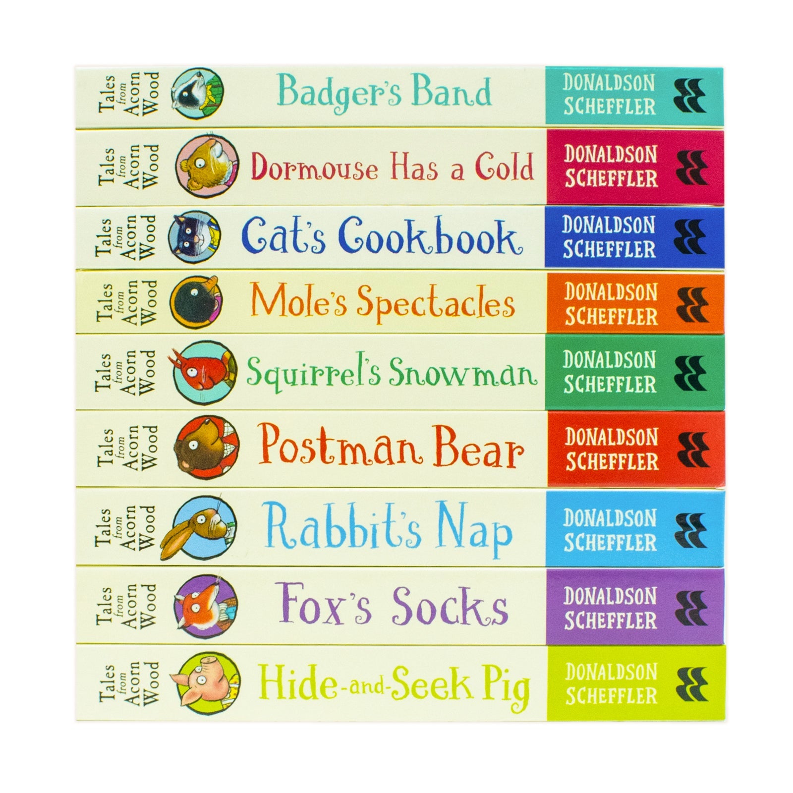 Julia Donaldson Tales From Acorn Wood Series Collection 9 Books Set (Fox's Socks, Hide-and-seek Pig, Postman Bear,Rabbit's Nap,Cat's Cookbook, Squirrel's Snowman, Mole's Spectacles and Badger's Band)