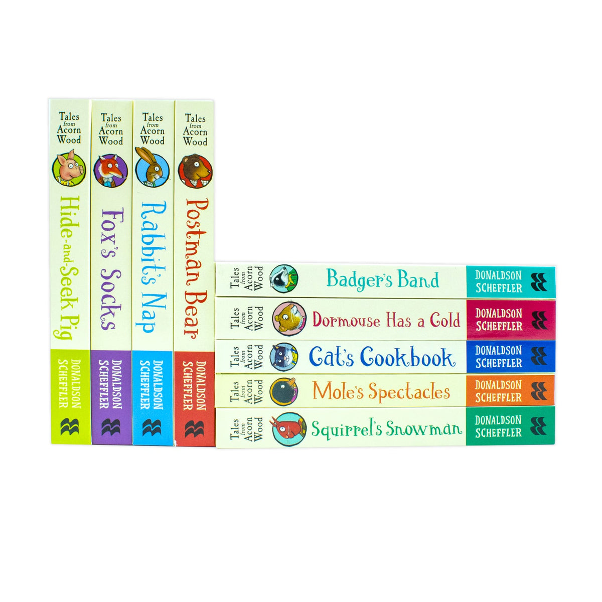 Julia Donaldson Tales From Acorn Wood Series Collection 9 Books Set (Fox's Socks, Hide-and-seek Pig, Postman Bear,Rabbit's Nap,Cat's Cookbook, Squirrel's Snowman, Mole's Spectacles and Badger's Band)