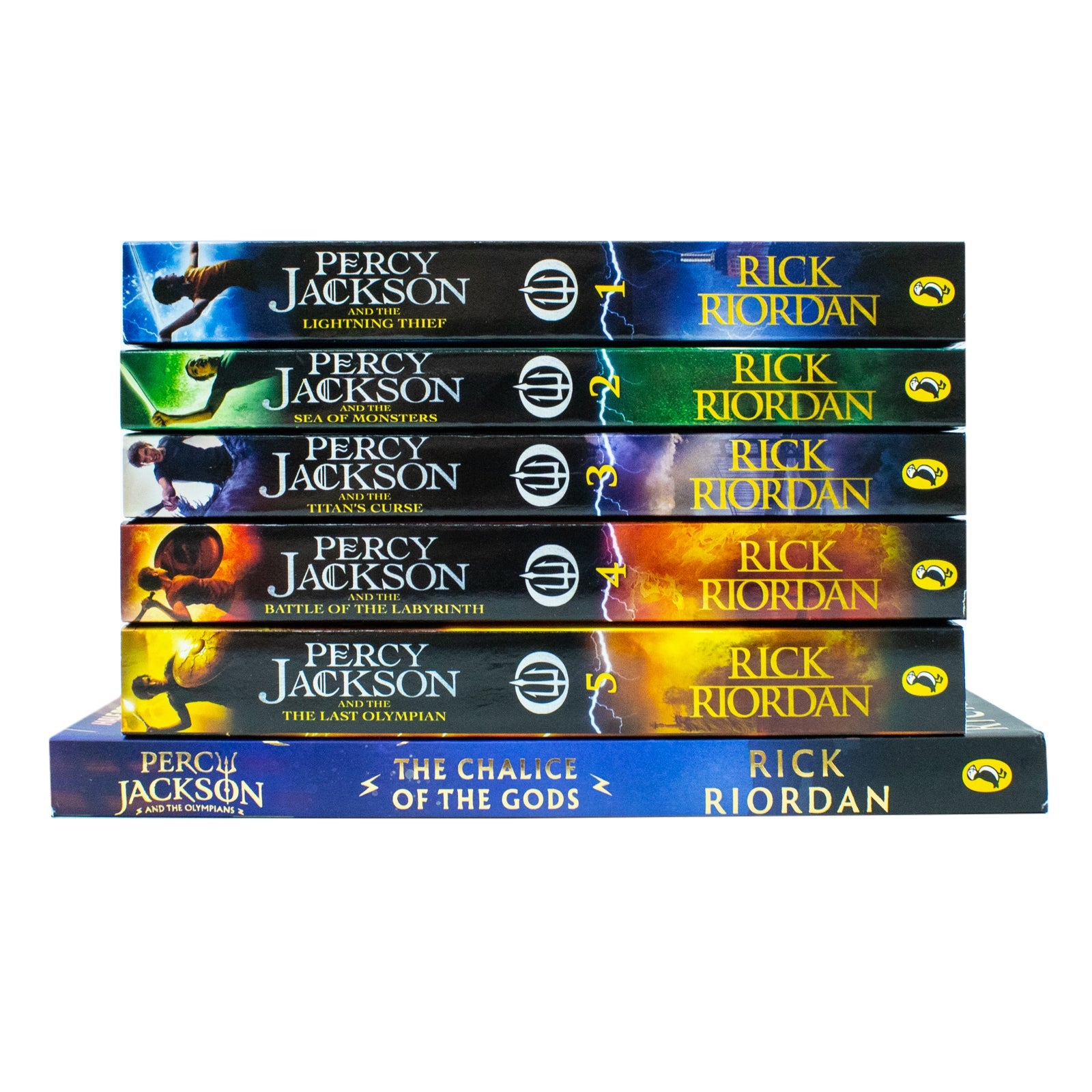 Percy Jackson and the Olympians Collection 6 Books Set By Rick Riordan (The Lightning Thief, Sea of Monsters,Titan's Curse,Battle of the Labyrinth,Last Olympian, The Chalice of the Gods)