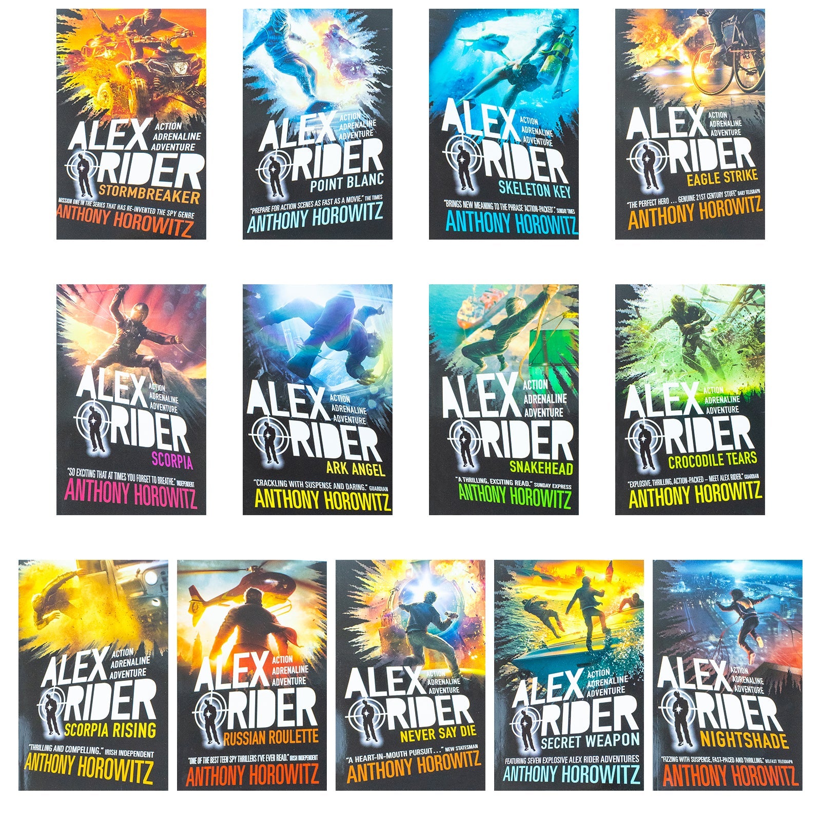 Alex Rider Series 13 Books Collection Set by Anthony Horowitz | Adventure, Thriller, Young Adult Fiction- Stormbreaker, Point Blanc,Skeleton Key& more