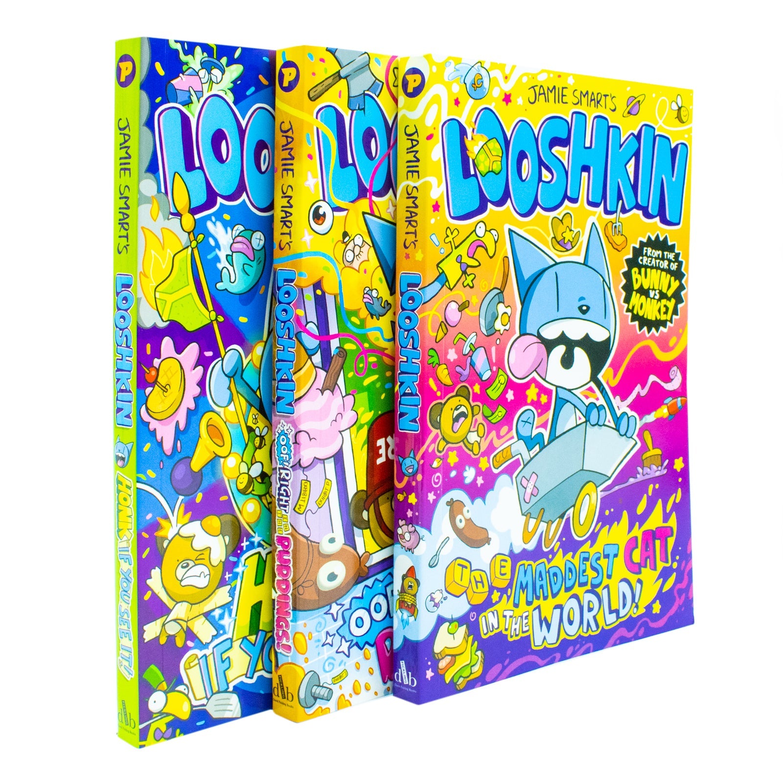 Jamie Smart's Looshkin Series: 3 Books Collection Set - Honk If You See It!, Oof! Right in the Puddings!, Maddest Cat in the World paperback Age 6+