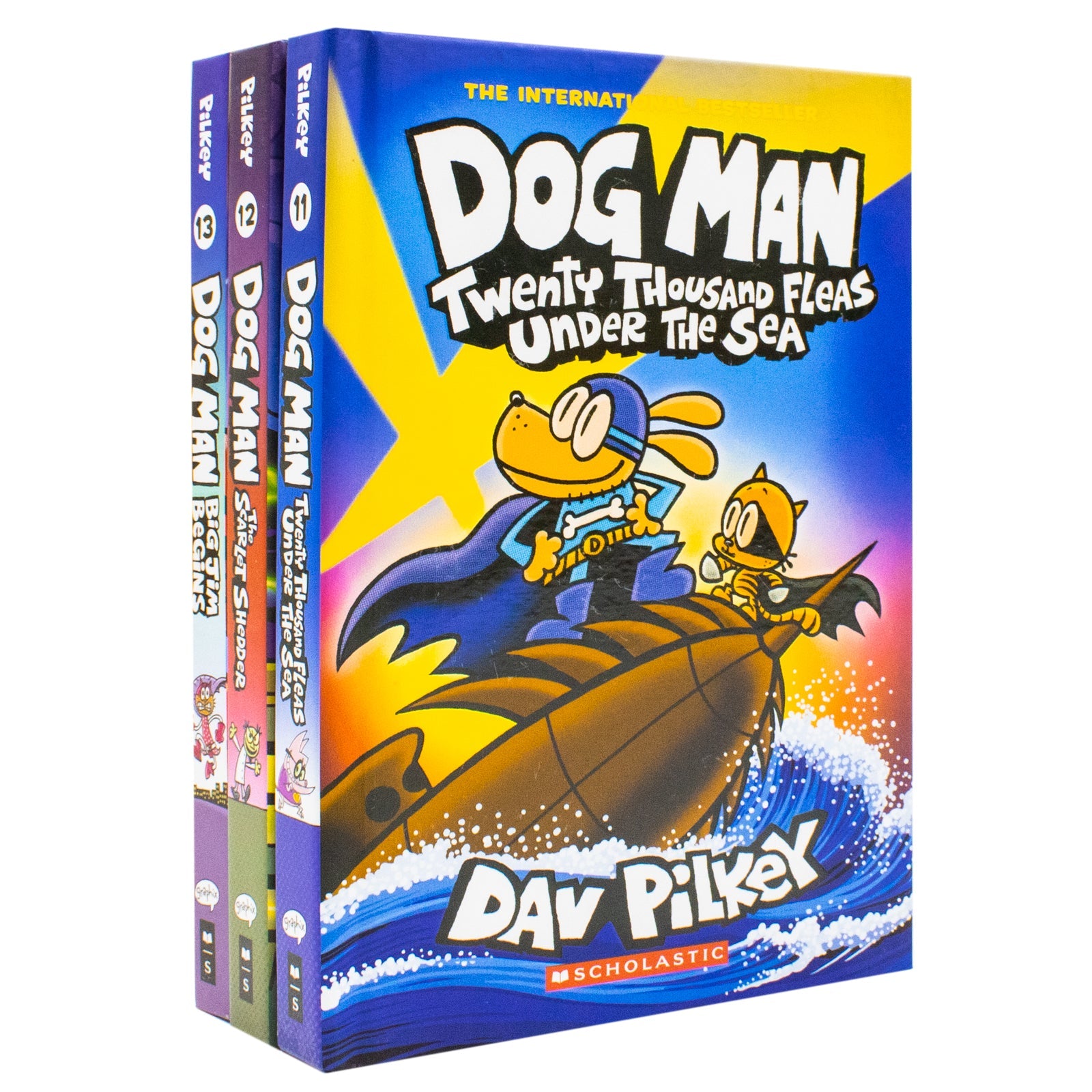 Dog Man Series 11-13 Collection 3 Books Set By Dav Pilkey (Twenty Thousand Fleas Under the Sea, The Scarlet Shedder and Big Jim Begins)