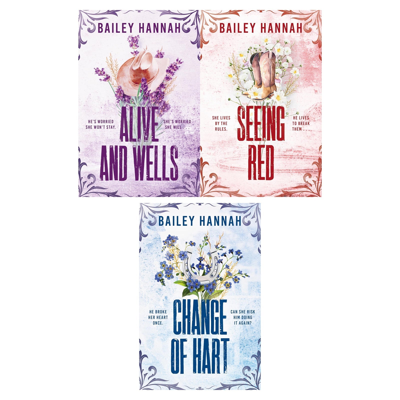 Wells Ranch Series 3 Book Set by Bailey Hannah - Alive and Wells, Seeing Red, Change of Hart - Western Romance Collection