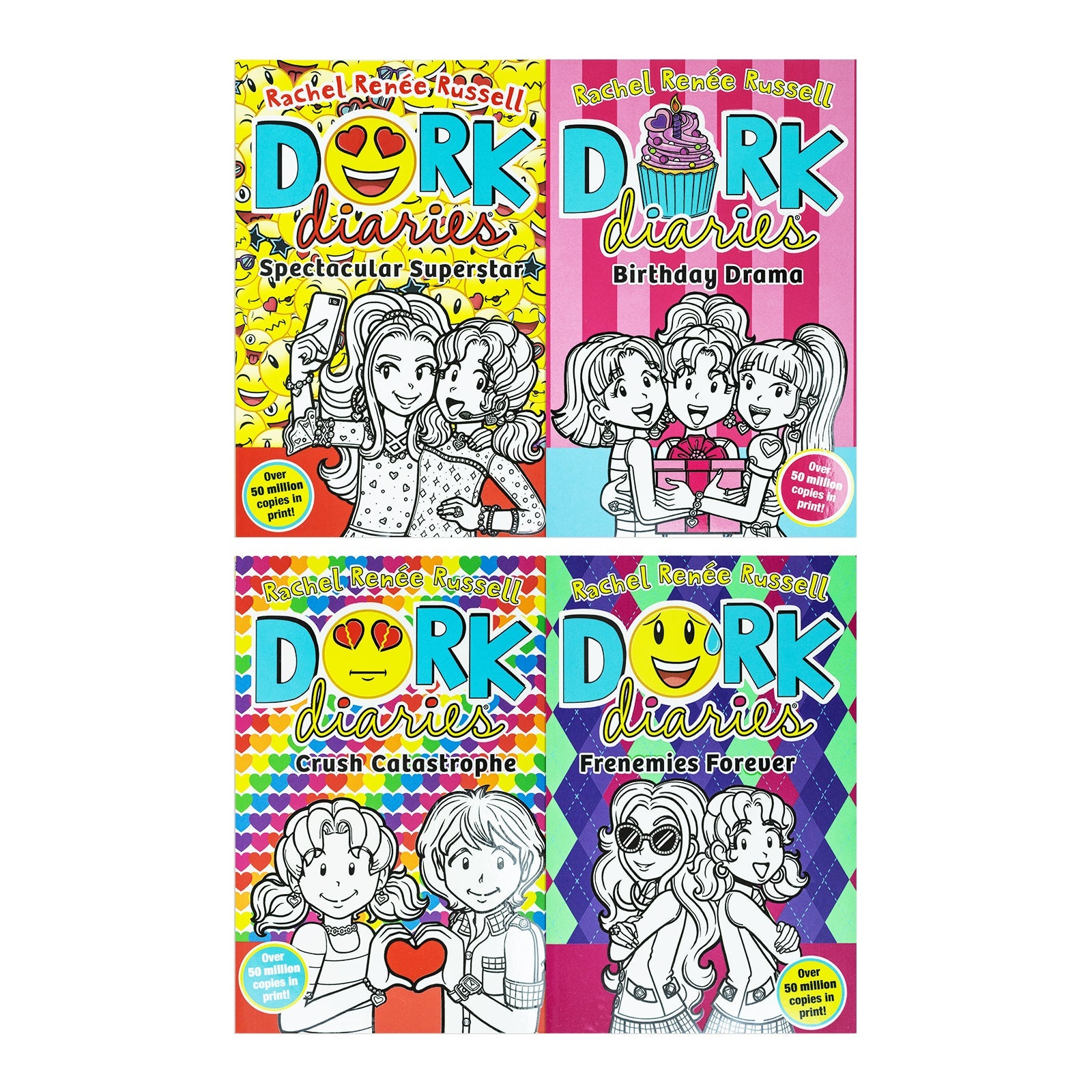 Dork Diaries Series 4 Books Collection Set 11 to 14 by Rachel Renee Russell (Birthday Drama!, Spectacular Superstar, Crush Catastrophe, Frenemies Forever )