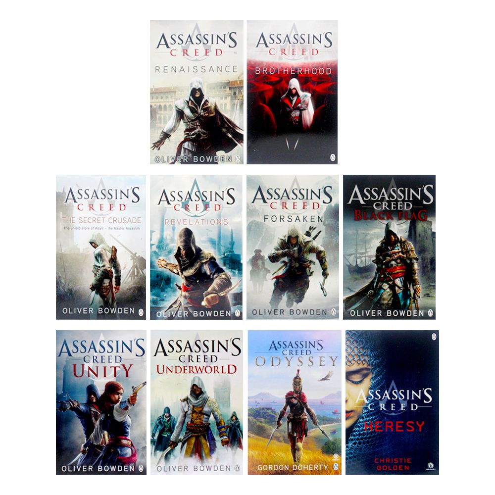 Assassin's Creed 10 Books Set by Oliver Bowden - Fiction Adventure Series, Heresy, Odyssey, Crusade, Gaming Novels, Bestsellers, Young Adult Reading