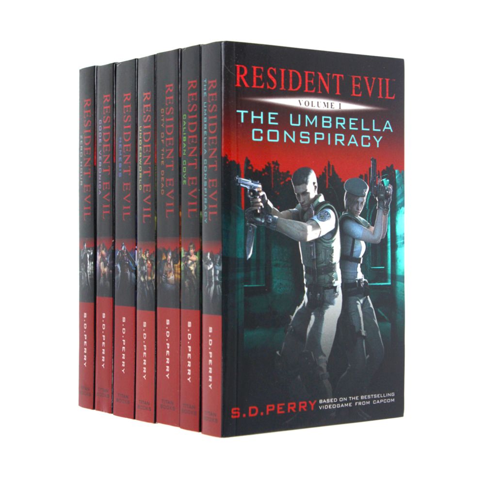 Photo of Resident Evil Books 1-7 by S.D. Perry on a White Background