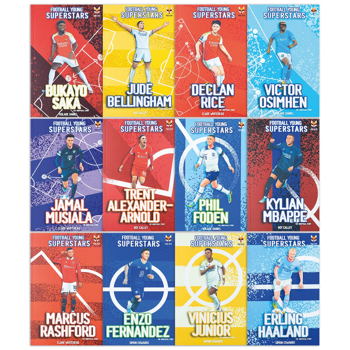 Football Superstars 24 Book Set Collection: (Ronaldo, Lamine Yamal, Salah, Harry Kane, De Bruyne, Messi, Saka, Haaland, Mbappe, Bellingham, Fernandez, Rashford)