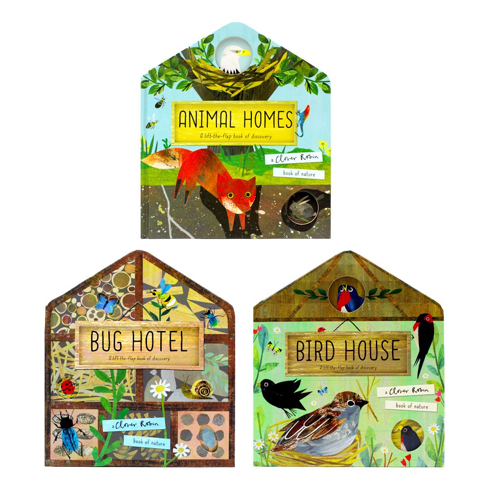 A Clover Robin Book of Nature Series – 3-Book Lift-the-Flap Collection | Bird House, Bug Hotel & Animal Homes | Interactive Kids Nature & Discovery