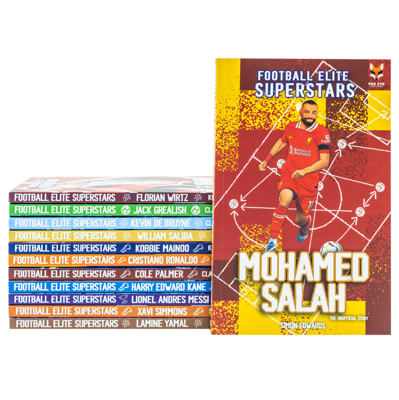 Football Elite Superstars 12 Books Box Set: Ronaldo, Messi, Salah, Harry Kane, Lamine Yamal, Kevin De Bryune, Kobbie Mainoo, Jack Grealish, Simmons, Wirtz, Palmer, Saliba