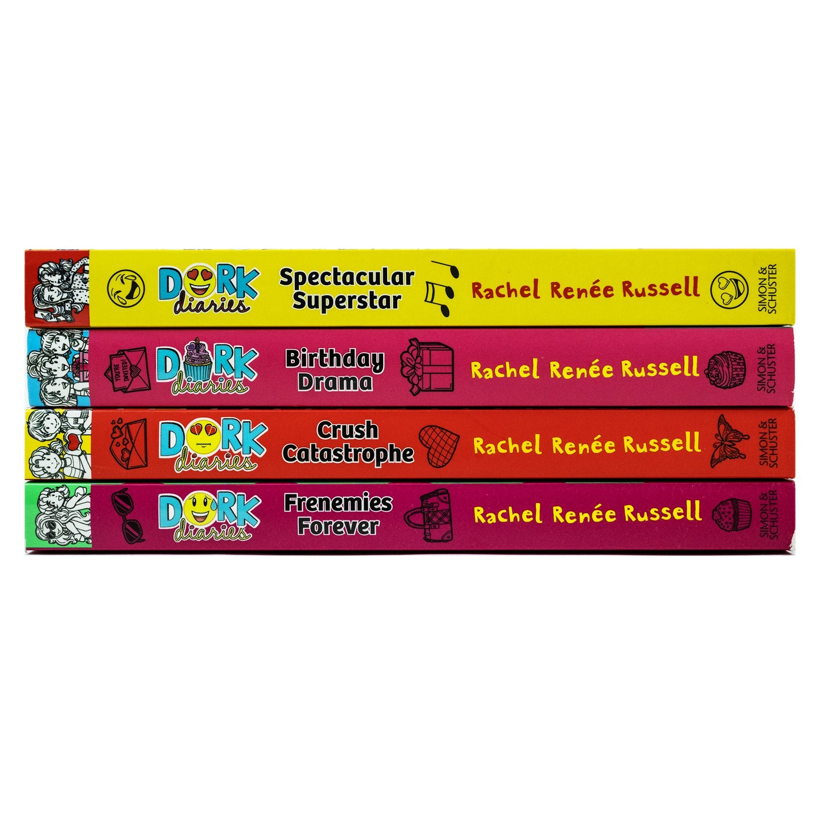 Dork Diaries Series 4 Books Collection Set 11 to 14 by Rachel Renee Russell (Birthday Drama!, Spectacular Superstar, Crush Catastrophe, Frenemies Forever )