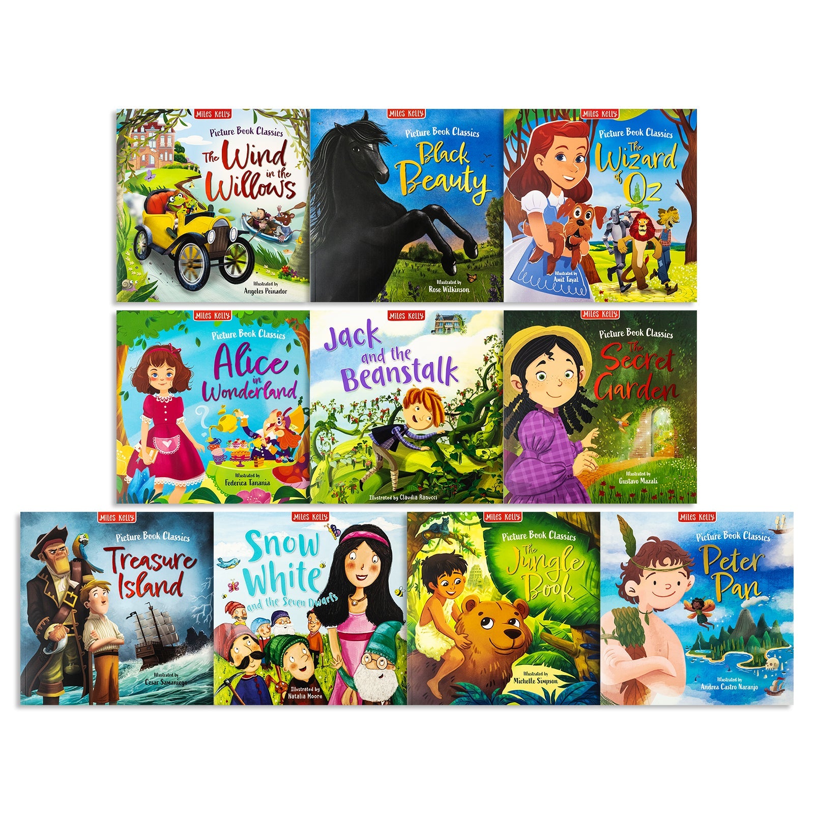 Children Classic Fairytale Bed Time Stories Adventure 10 Picture Books Collection Set - Aladdin Jack And The Beanstalk Peter Pan Snow White The Wizard of Oz and other stories
