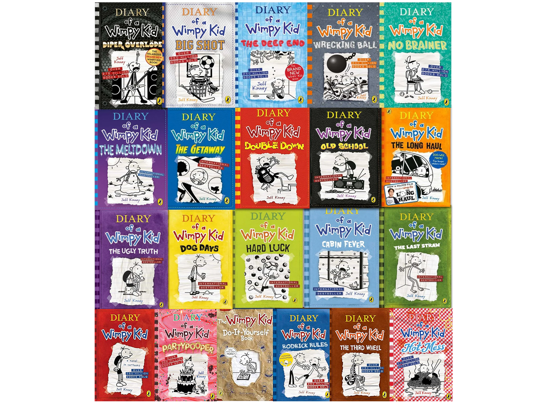 Diary of a Wimpy Kid Series 21 Books Collection Set by Jeff Kinney (No Brainer, Diper OEverloede, Big Shot, The Deep End, Wrecking Ball, The Meltdown, The Getaway, Do it Your Self and MORE!)