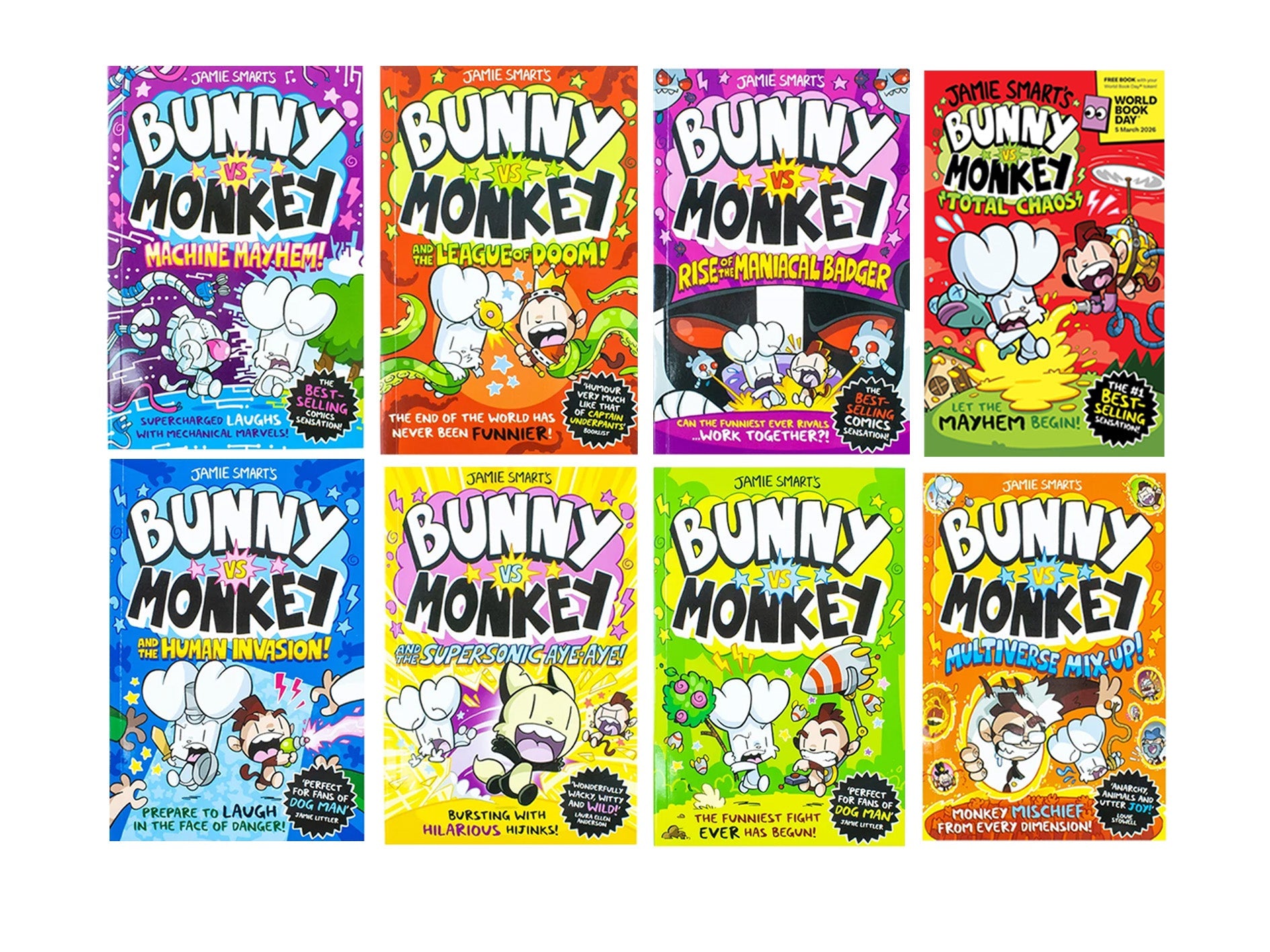 Bunny vs Monkey 8-Book Collection Set by Jamie Smart Including World Book Day 2026 (Supersonic Aye-Aye, League of Doom, The Human Invasion and MORE! | Paperback
