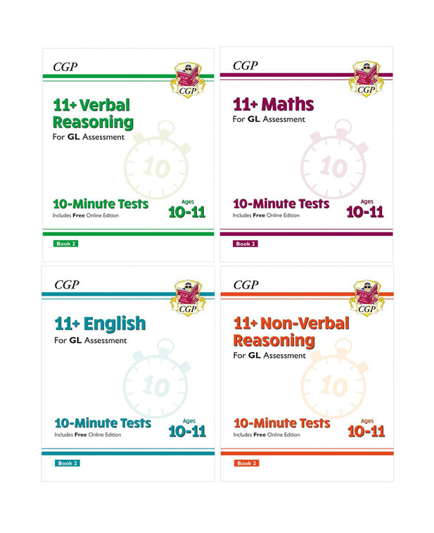 CGP 11+ GL 10-Minute Tests Age 10-11 Collection 4 Books Set: Maths, English, Verbal Reasoning, Non-Verbal Reasoning