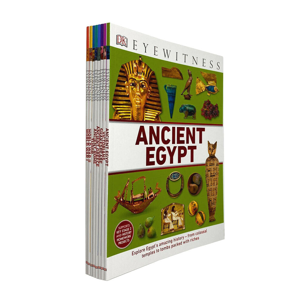 DK Eyewitness Collection 8 Book Set – Ancient Egypt, Rome, Greece, Tudor, World Wars, Victorians, Shakespeare – Educational Kids History Books Series