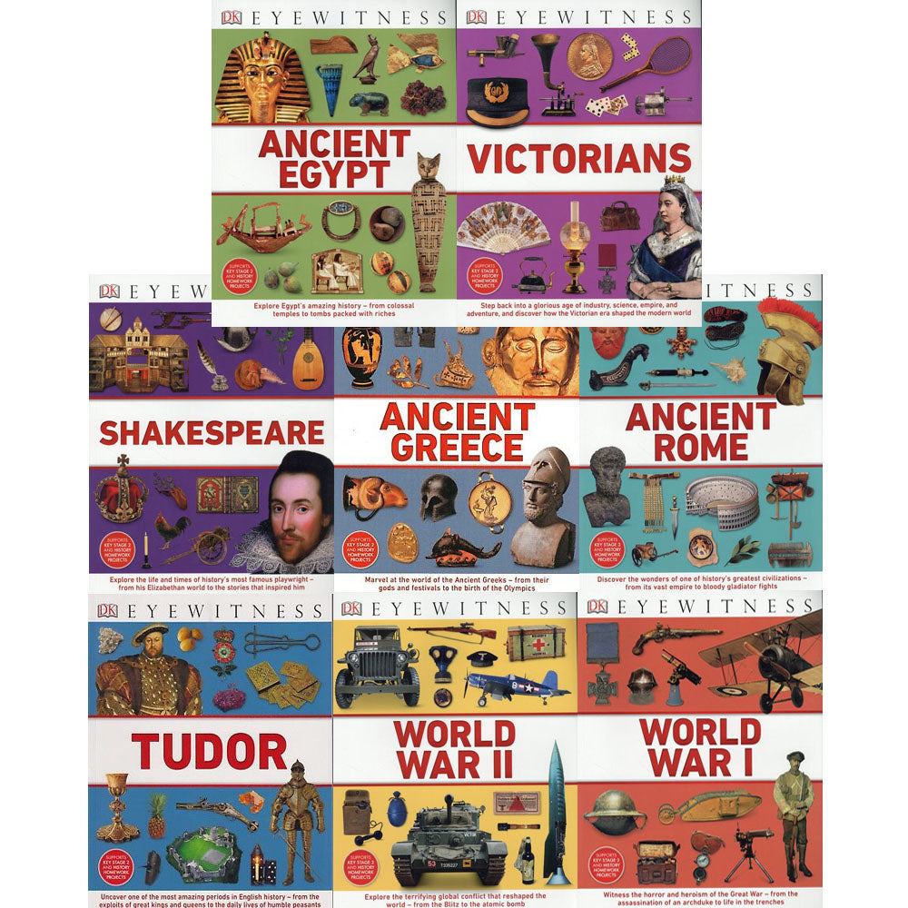 DK Eyewitness Collection 8 Book Set β Ancient Egypt, Rome, Greece, Tudor, World Wars, Victorians, Shakespeare β Educational Kids History Books Series