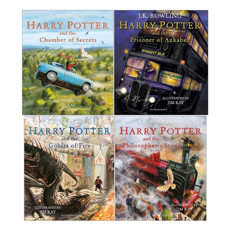 Harry Potter Illustrated 4 Books Collection Set (Harry Potter and The Chamber of Secrets, The Philosophers Stone, The Prisoner of Azkaban, Goblet of Fire) Hardcover