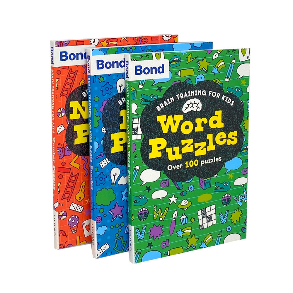 Bond Puzzle Brain Training for Kids – 3 Book Collection Set | Fun Word, Number & Logic Puzzles for Children | Educational Activities & Mental Skills