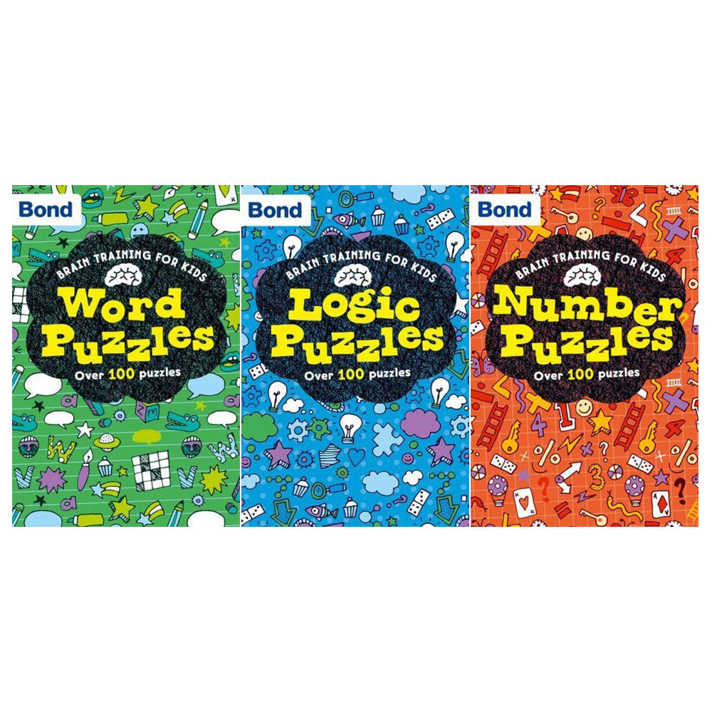 Bond Puzzle Brain Training for Kids – 3 Book Collection Set | Fun Word, Number & Logic Puzzles for Children | Educational Activities & Mental Skills