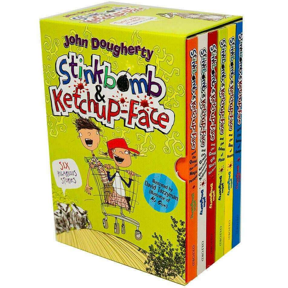 Stinkbomb & Ketchup Face Series 6 Book Collection Box Set by John Dougherty – Funny Children's Fiction, Adventure Stories, Paperback Set for 8+ years