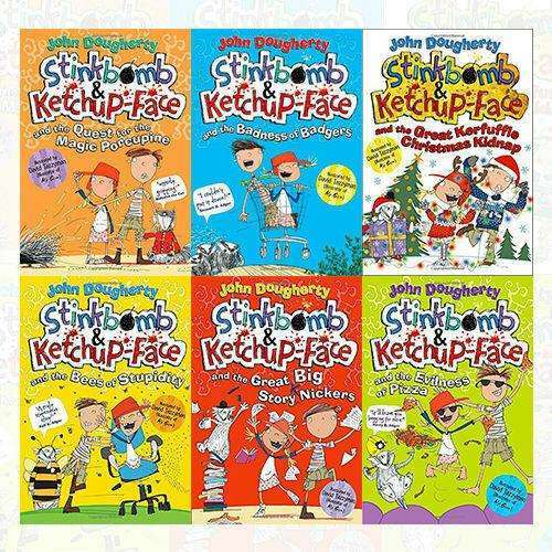 Stinkbomb & Ketchup Face Series 6 Book Collection Box Set by John Dougherty – Funny Children's Fiction, Adventure Stories, Paperback Set for 8+ years