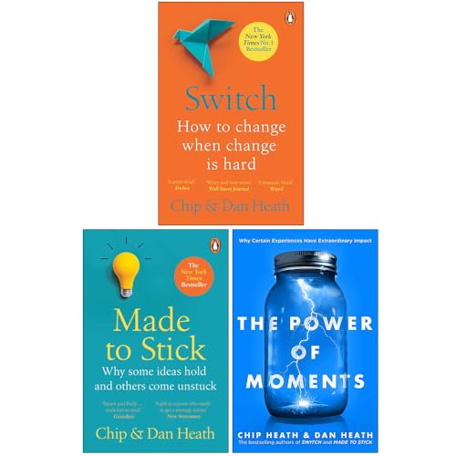 Switch, Made to Stick, The Power of Moments 3 Books Collection Set Chip Heath and Dan Heath