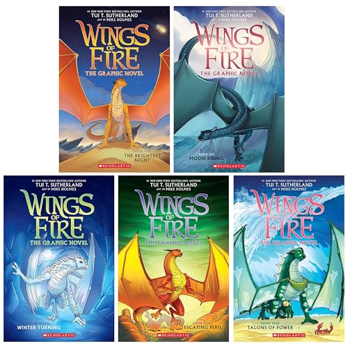 Wings of Fire Graphix Series (Book 5-9) By Tui T. Sutherland: Graphic Novels 5 Books Collection Set (The Brightest Night, Moon Rising, Winter Turning, Escaping Peril and Talons Of Power)
