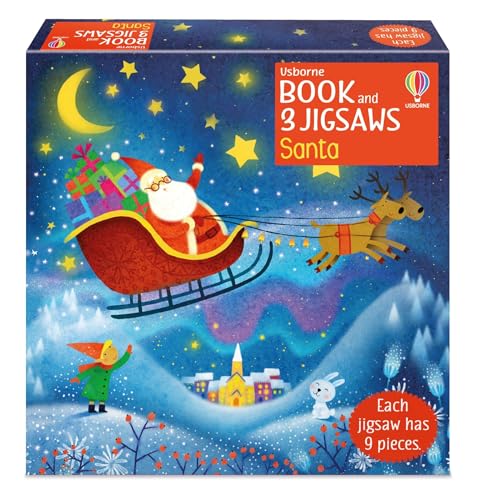 Usborne Book and 3 Jigsaws: Santa By Kate Nolan – Festive Storybook & Three 9-Piece Christmas Puzzles | Gift Box Set