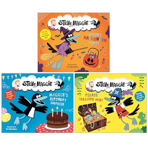 Steve and Maggie Illustrated Collection 3 Books Set (Spooky Halloween Party, Maggie's Birthday Surprise and Pirate Treasure Hunt)
