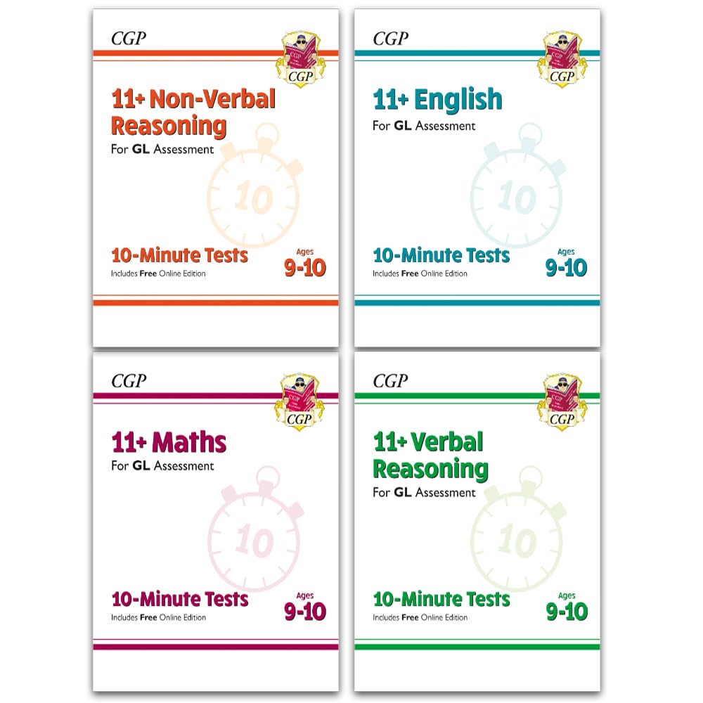 CGP 11+ GL 10-Minute Tests Age 9-10 Collection 4 Books Set: Maths, English, Verbal Reasoning, Non-Verbal Reasoning