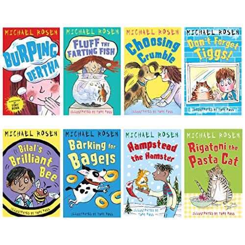 Michael Rosen 8 Book Collection: Burping Bertha,Fluff the Farting Fish, Bilal's Brilliant Bee & More - Fun Kids Stories with Tiggs,Hampstead & Rigaton